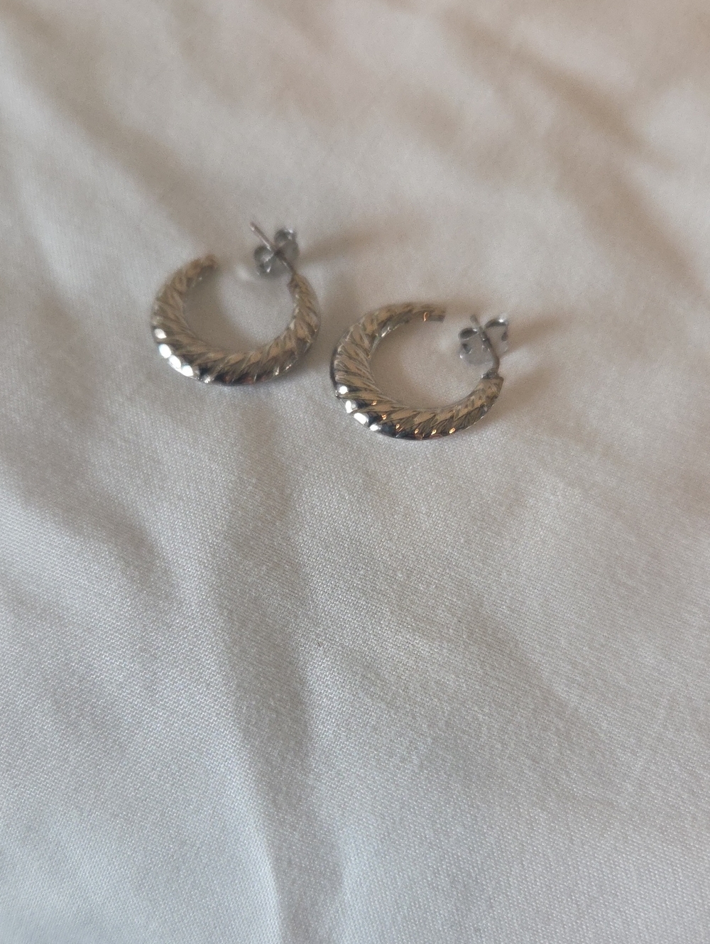 Silver Textured Hoop Earrings - Women Jewelry